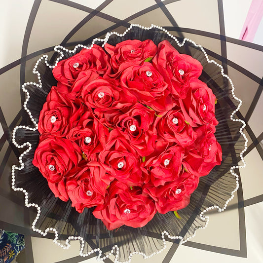 Red Roses in Black Wrapping, artificial flowers, birthday, valentines, gift for her, wife, girlfriend, partner