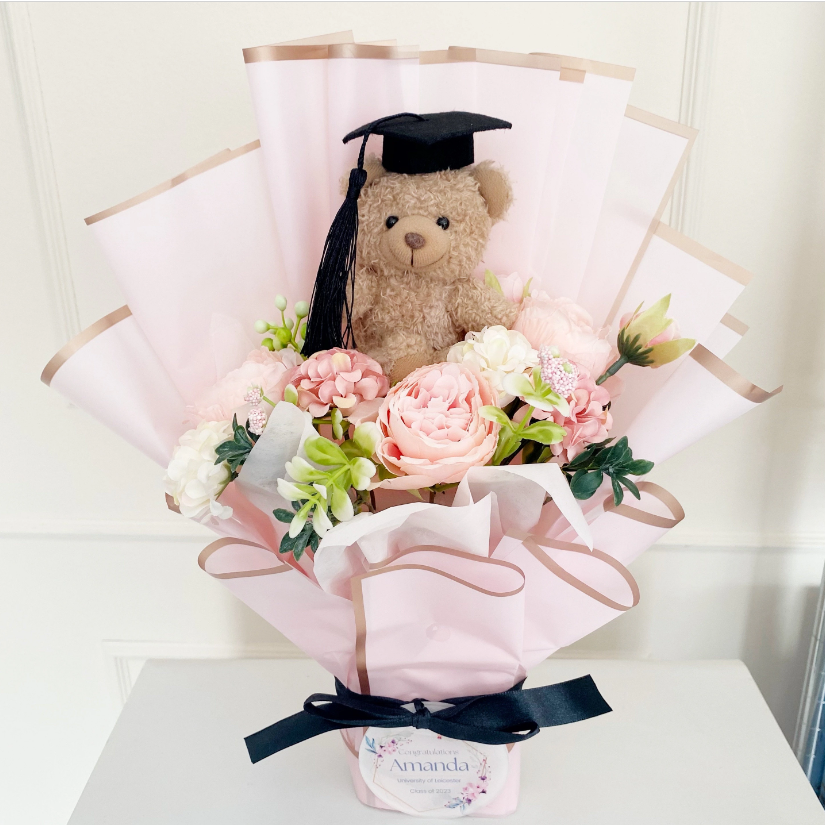 Personalised Graduation Teddy Flower Bouquet, Forever Keepsake, Artificial Flowers, Congratulations, Gift For Her, Grad, Name, Present, Gift