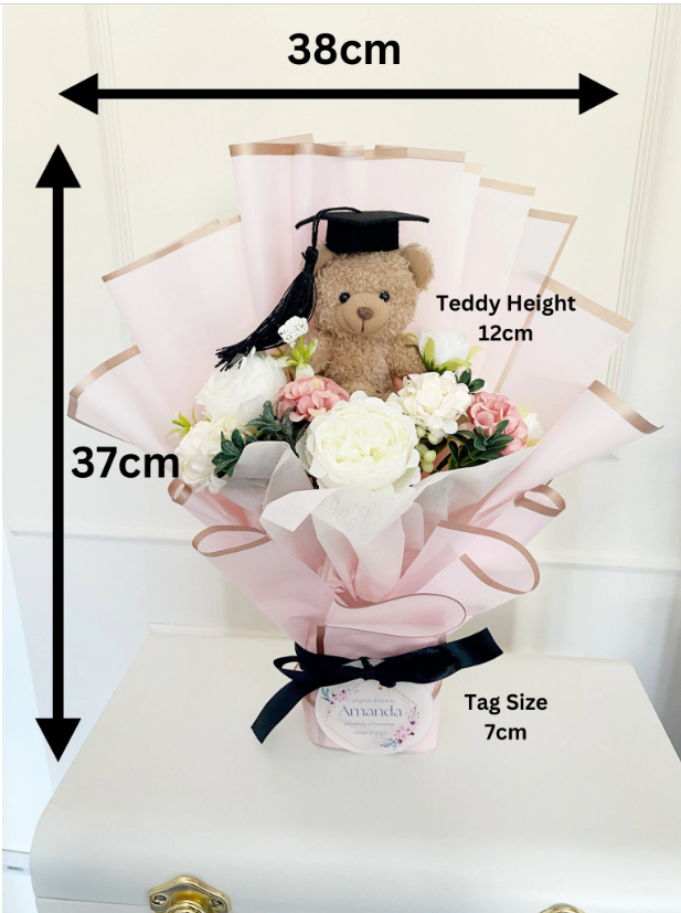 Personalised Graduation Teddy Flower Bouquet, Forever Keepsake, Artificial Flowers, Congratulations, Gift For Her, Grad, Name, Present, Gift