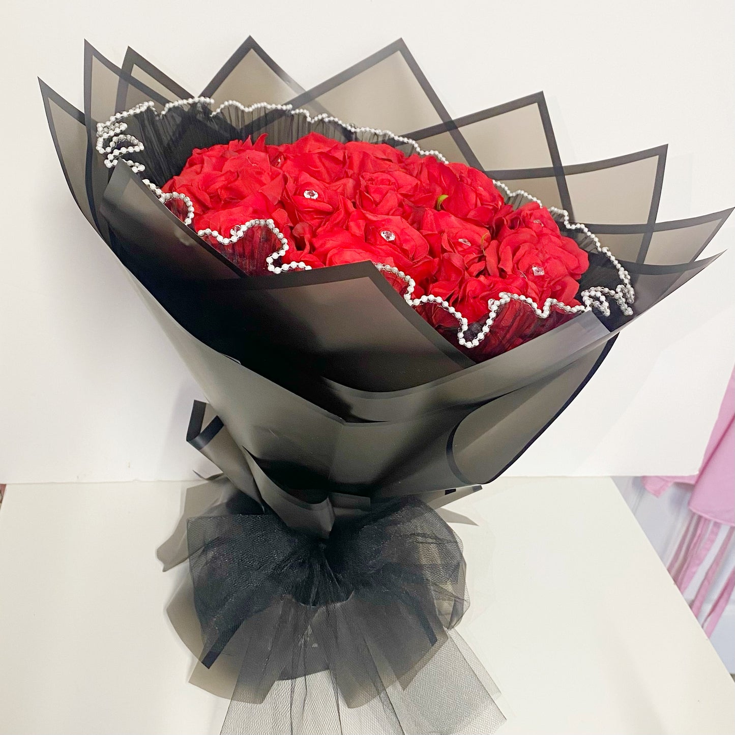 Red Roses in Black Wrapping, artificial flowers, birthday, valentines, gift for her, wife, girlfriend, partner