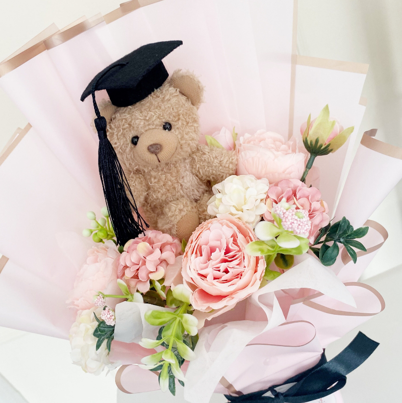 Personalised Graduation Teddy Flower Bouquet, Forever Keepsake, Artificial Flowers, Congratulations, Gift For Her, Grad, Name, Present, Gift