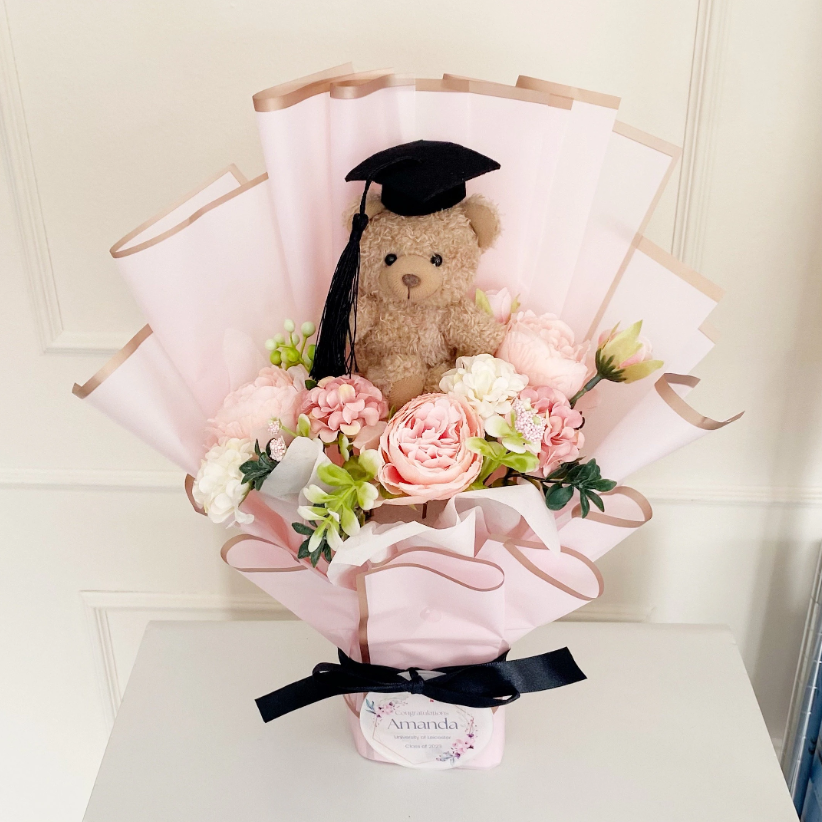 Personalised Graduation Teddy Flower Bouquet, Forever Keepsake, Artificial Flowers, Congratulations, Gift For Her, Grad, Name, Present, Gift