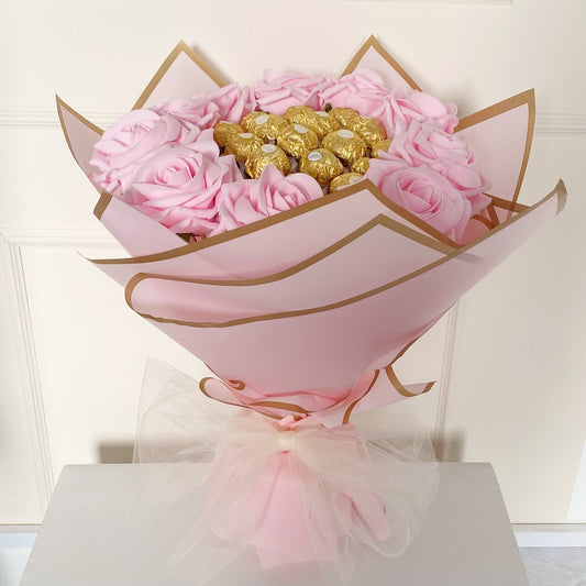 Pink and Gold Chocolate Flower Bouquet, Ferrero Rocher, Artificial Flowers, Birthday Present, Get Well Soon, Anniversary
