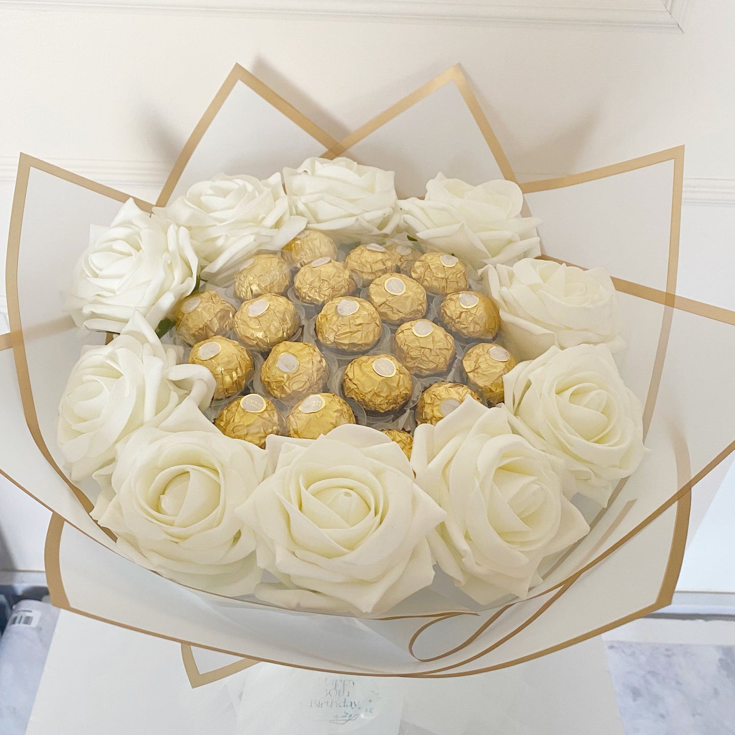 White and Gold Chocolate Flower Bouquet, Ferrero Rocher, Artificial Flowers, Birthday Present, Get Well Soon, Anniversary