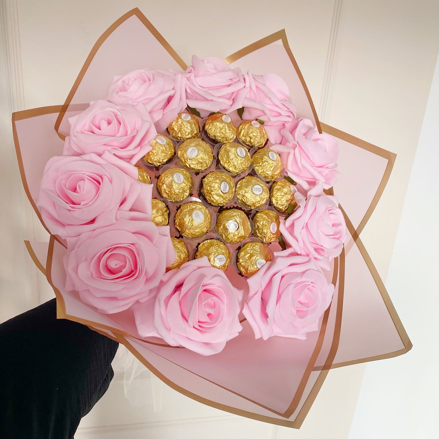 Pink and Gold Chocolate Flower Bouquet, Ferrero Rocher, Artificial Flowers, Birthday Present, Get Well Soon, Anniversary