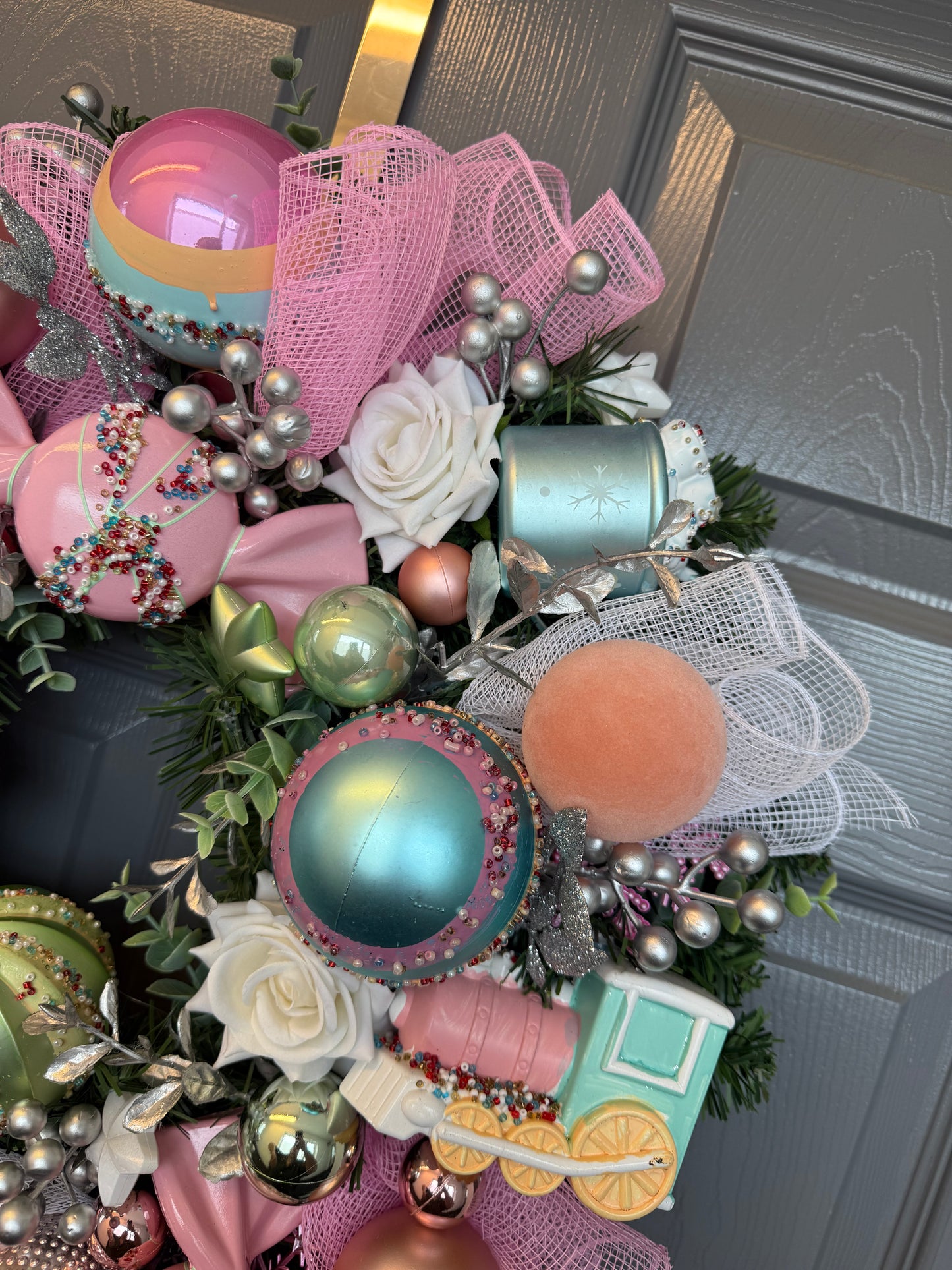 Pink Pastel Candy Snowflake Christmas Wreath - Door Hanger, Holiday, Door Decor, Decorations