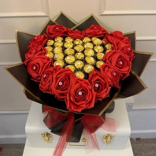 Heart Shaped Red, Black and Gold Chocolate Flower Bouquet, Ferrero Rocher, Artificial Flowers, Birthday Present, Get Well Soon, Anniversary, Valentines