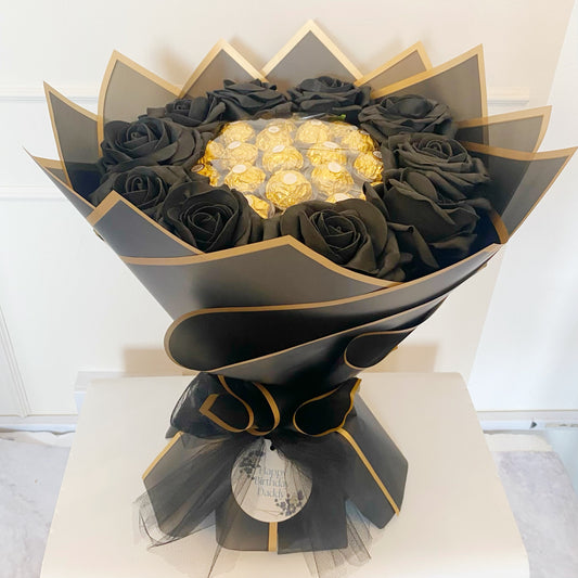 Black and Gold Chocolate Flower Bouquet, Ferrero Rocher, Artificial Flowers, Birthday Present, Get Well Soon, Anniversary