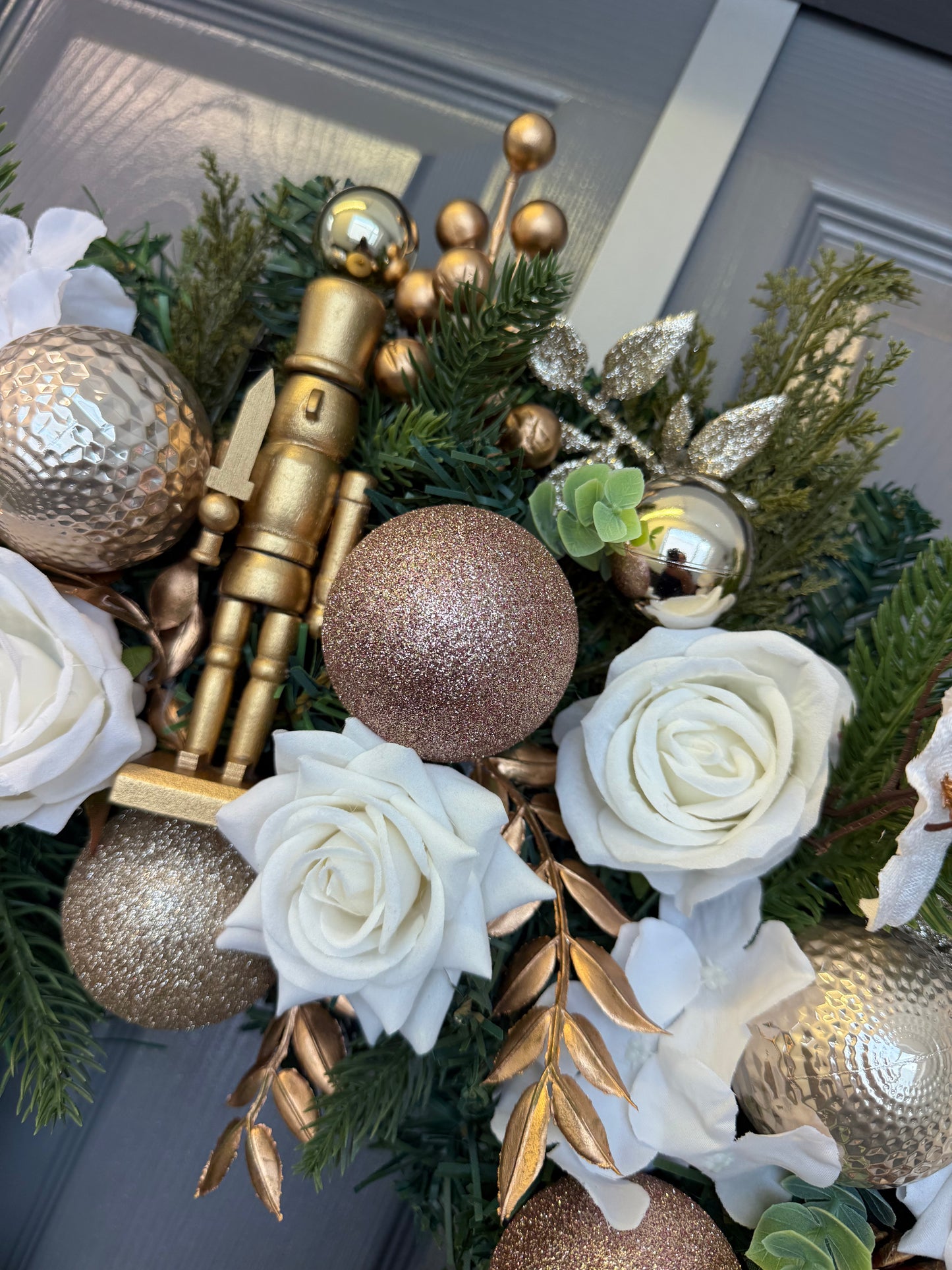 Cream, Gold and White Christmas Nutcracker Wreath