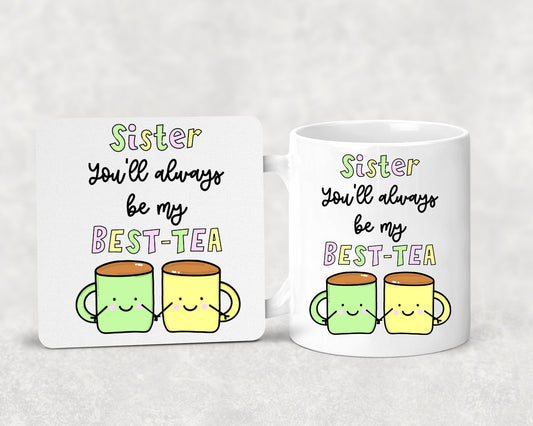 Sister Best-Tea Mug, Coaster , Bestie, Birthday Gift, Thank you, Congratulations, Just Because, Pick me up, hug in a box, Personalised, Mum