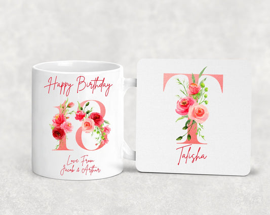 Personalised 18th Age Name Mug, Coaster, Keyring, Birthday Gift, Gift Set, Milestone, Tea Coffee Mug for Her, Hamper, 21st 30th, 40th 50th