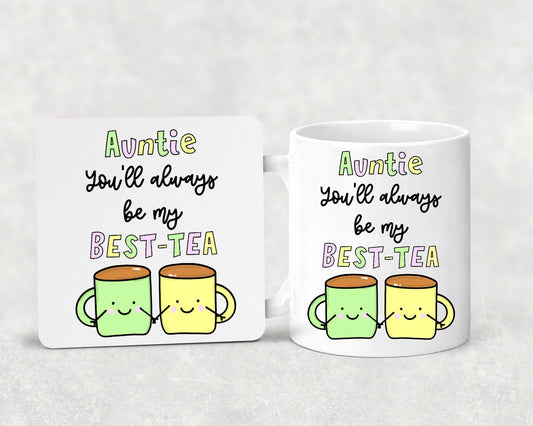 Auntie Best-Tea Mug, Coaster , Bestie, Birthday Gift, Thank you, Congratulations, Just Because, Pick me up, hug in a box, Personalised, Aunt