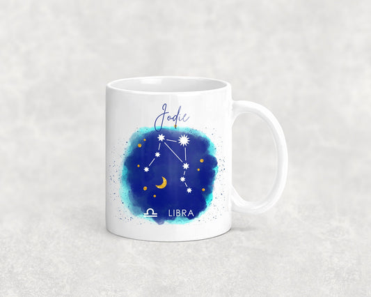 Libra Personalised Name Constellation, Birth Sign Mug, Birth Month, Birthday, Zodiac, Coffee, Tea, February, Gift, Present, Star Sign