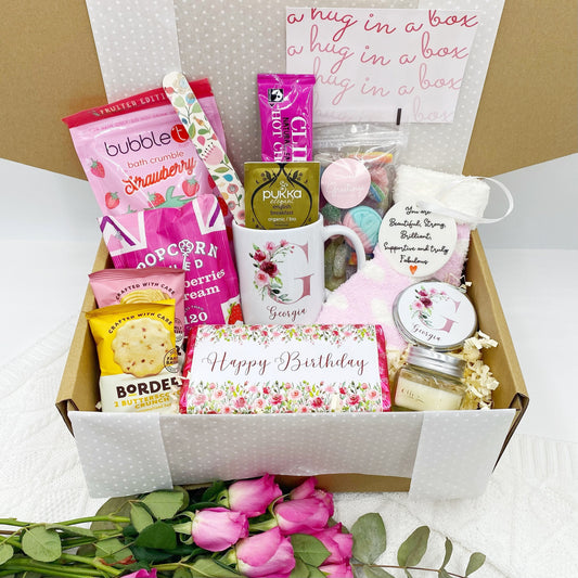 Pamper Hamper Birthday Luxury Personalised Pink Gift Treat Box, Mug, Name, Spa Box, De Stress, For Her, Present, 30th, 40th, 50th 60th