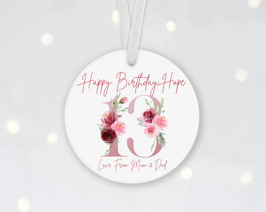 Personalised 13th Milestone Birthday Ceramic Ornament, Gift Tag, Daughter, Granddaughter, Niece, Sister, Friend, Bauble, Decoration Keepsake