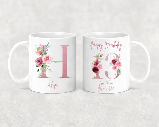 Personalised 13th Age Name Mug, Birthday Gift, Gift Set, Milestone, Tea Coffee Mug for Her, Hamper, Thirteen, Teen, Teenager, Keepsake