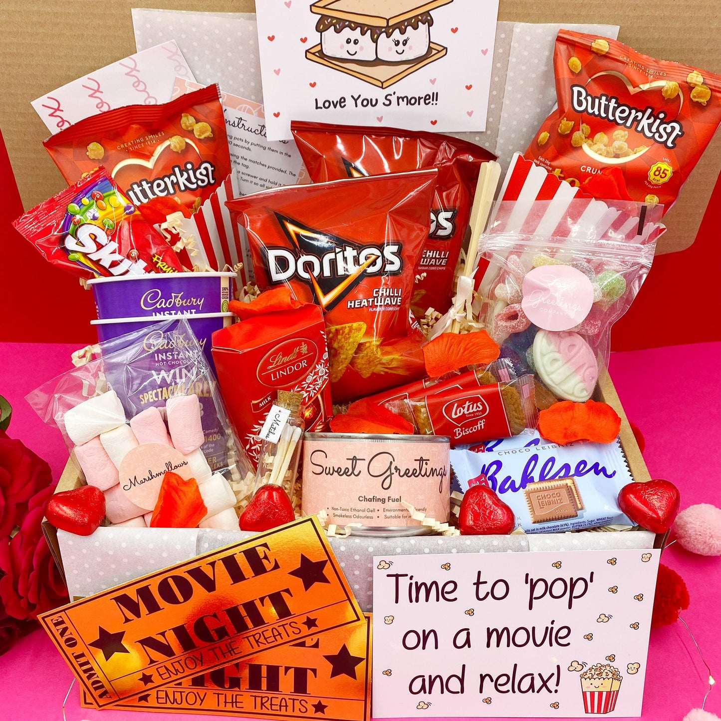 VEGETARIAN Valentines S'mores Movie Night Treat Box, Date Night, Cinema, Family, Couples, Popcorn, Sweets, Snacks, Birthday, Film, Gift