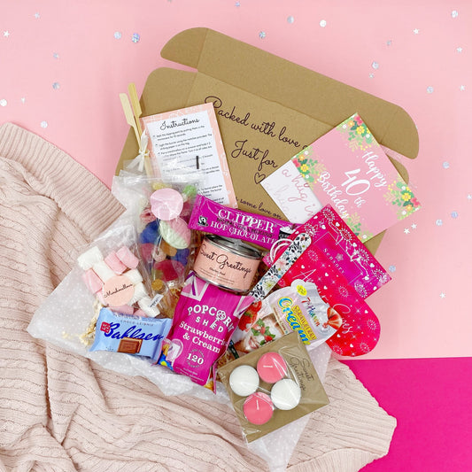 40th Birthday Pink S'mores Gift box, Pamper Hamper, Spa Kit, Care Package, De Stress, Gift For Her, Present, Milestone, Smore