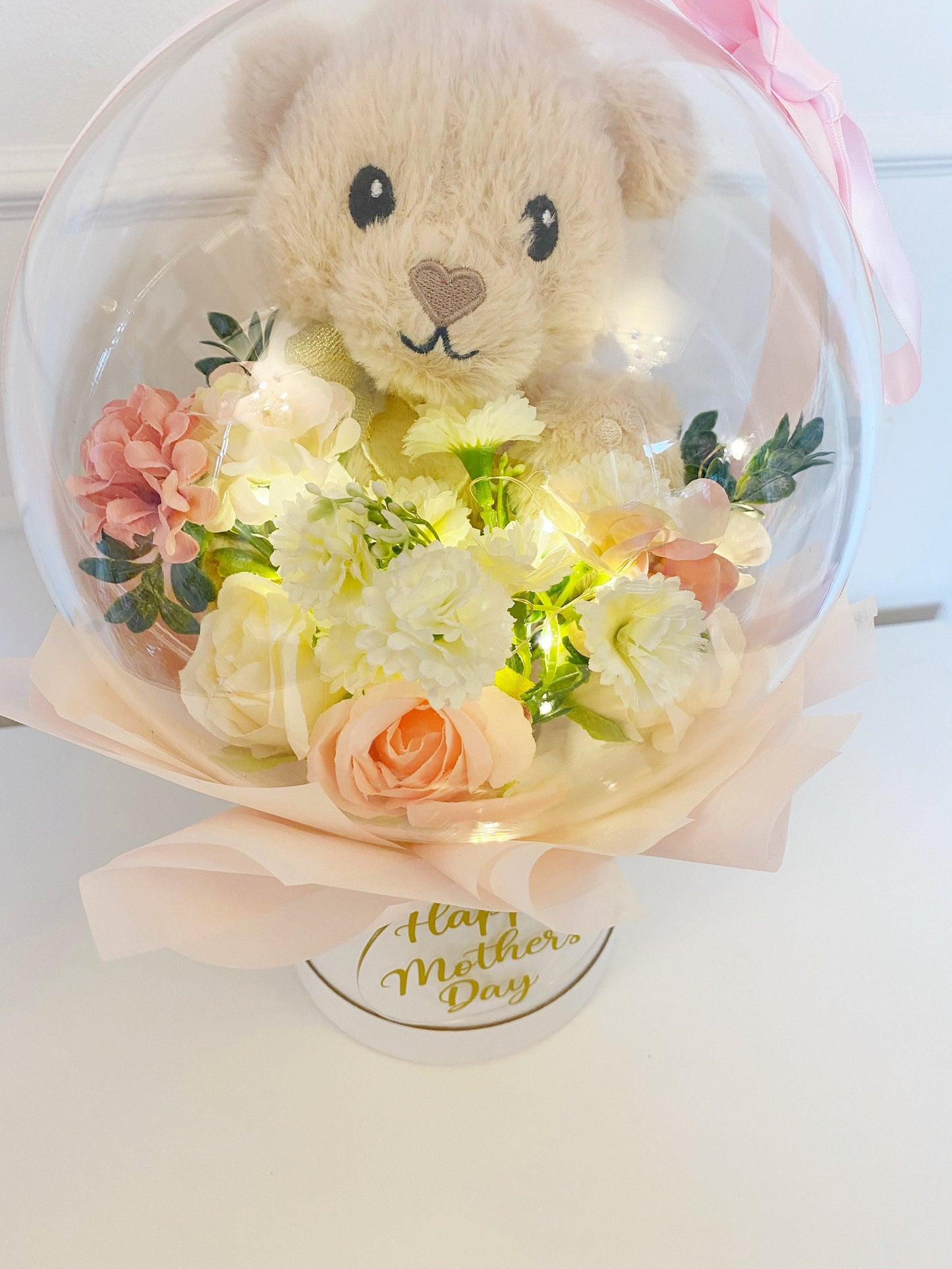 Mother's Day Acrylic Bobo Balloon Artificial Flower Bouquet, Teddy, Floral, Gift for Mum, Mother's Day Gift, Hat Box, First Mothers Day