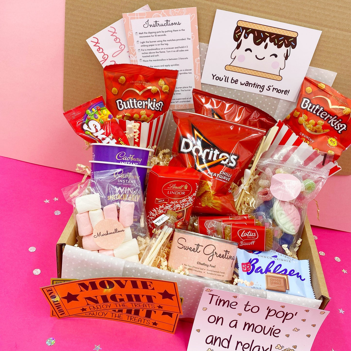 S'mores Movie Night Treat Box, Date Night, Cinema, Family, Couples, Popcorn, Sweets, Snacks, Pick & Mix, Pick Me Up, Birthday, Film, Gift