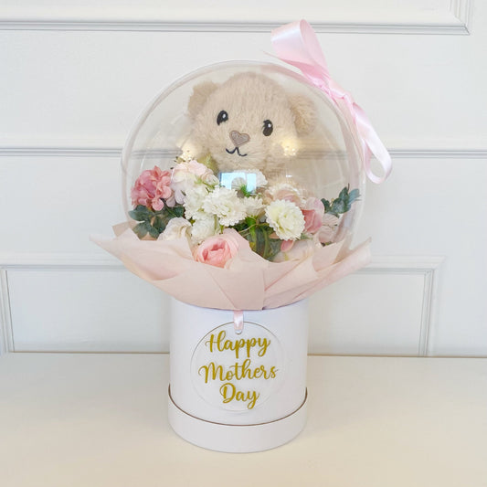 Mother's Day Acrylic Bobo Balloon Artificial Flower Bouquet, Teddy, Floral, Gift for Mum, Mother's Day Gift, Hat Box, First Mothers Day