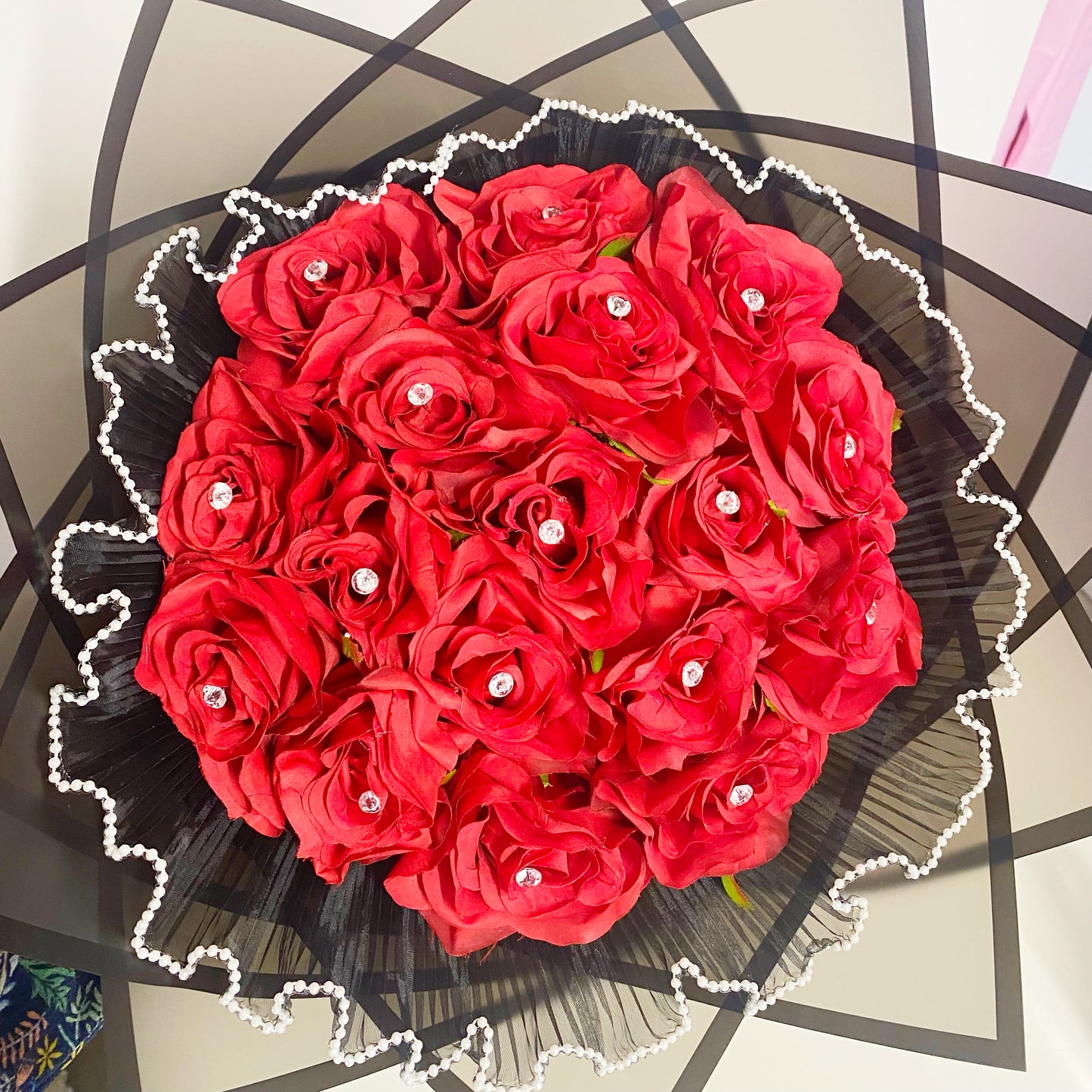 Red Roses in Black Wrapping, artificial flowers, birthday, valentines, gift for her, wife, girlfriend, partner