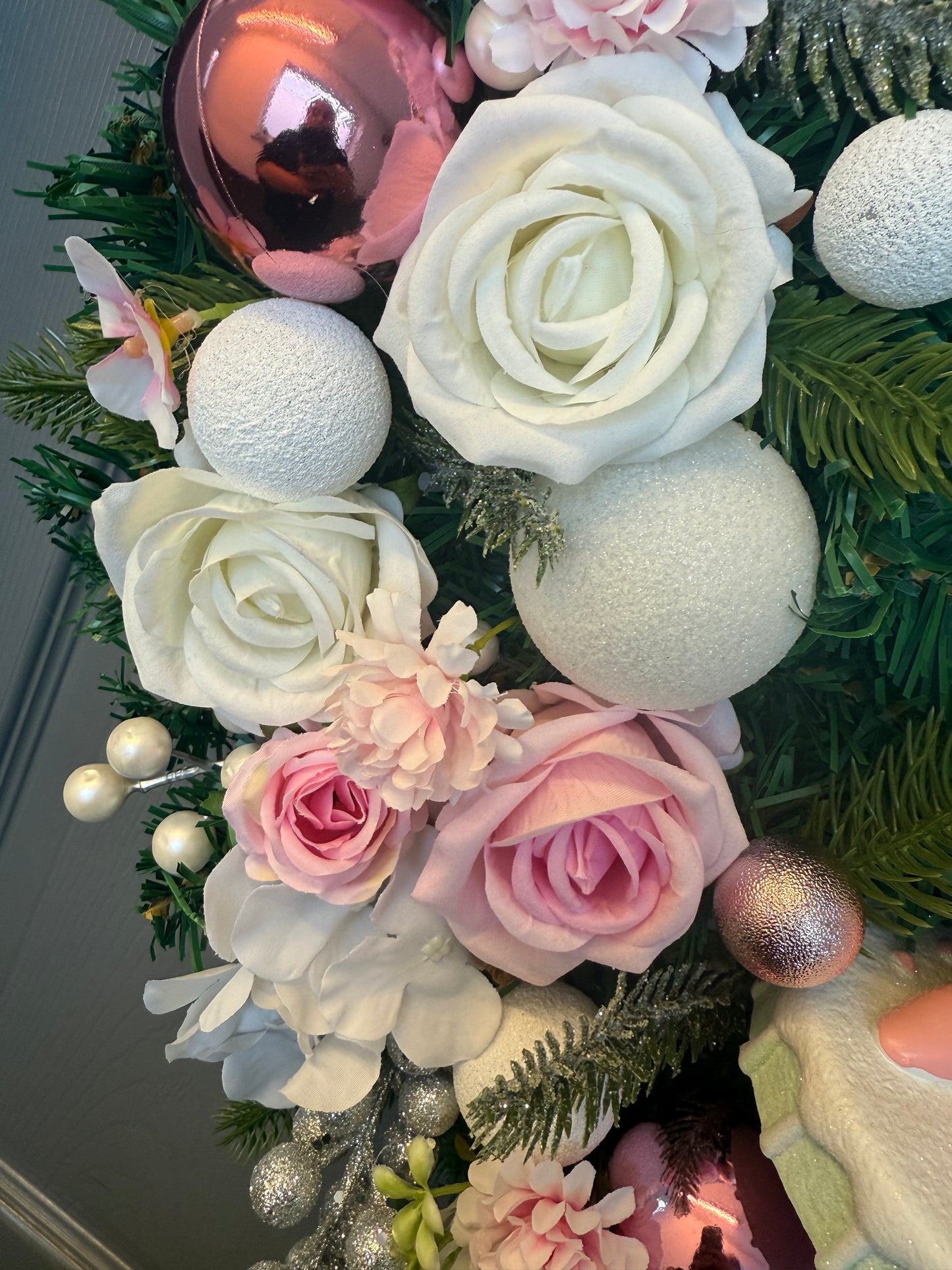 Pastel Sweet Nutcracker Christmas Wreath, Gold, Artificial, Large Wreath