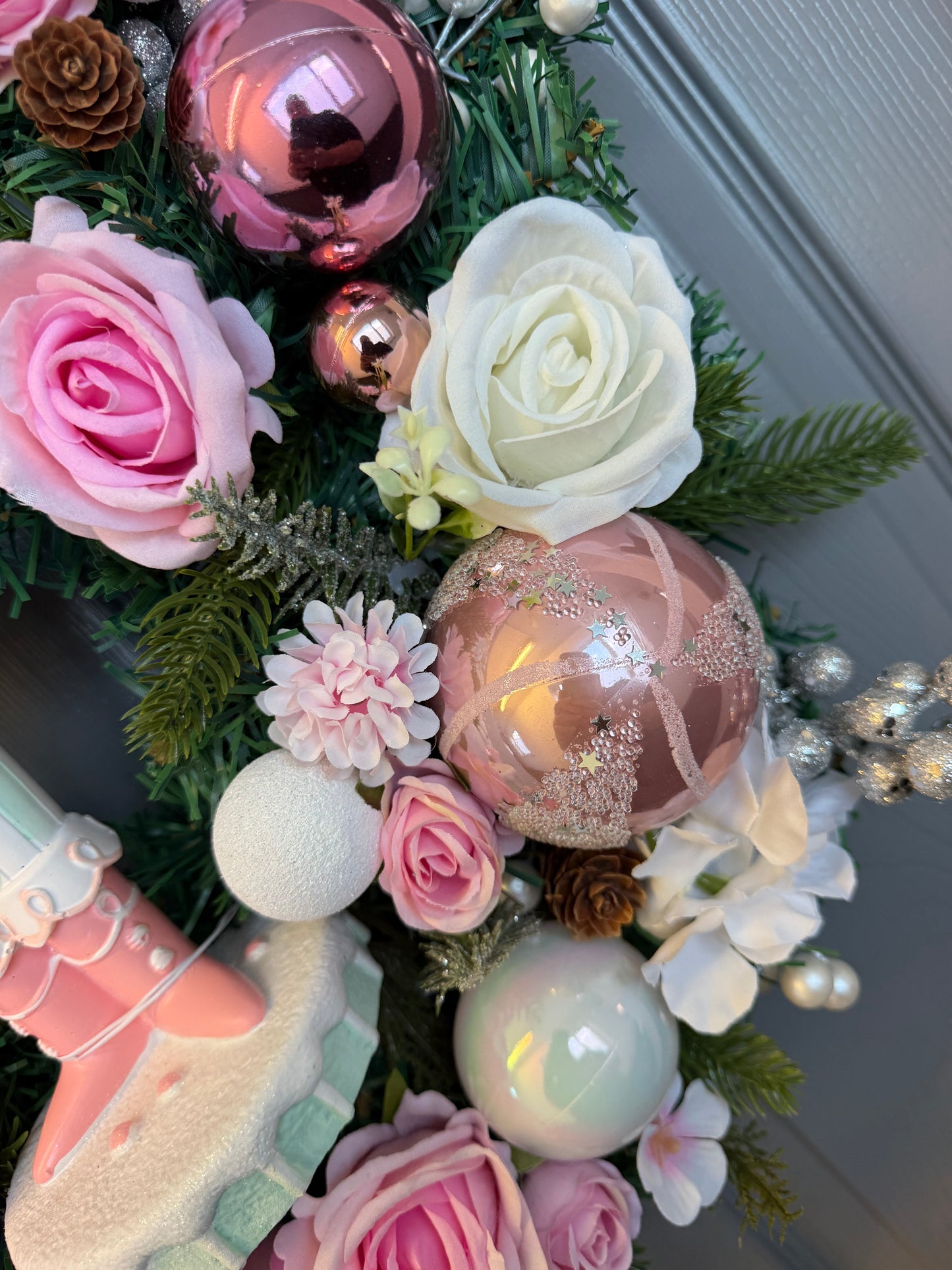 Pastel Sweet Nutcracker Christmas Wreath, Gold, Artificial, Large Wreath