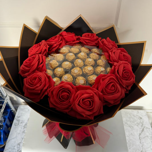 Red, Black and Gold Chocolate Flower Bouquet, Ferrero Rocher, Artificial Flowers, Birthday Present, Get Well Soon, Anniversary