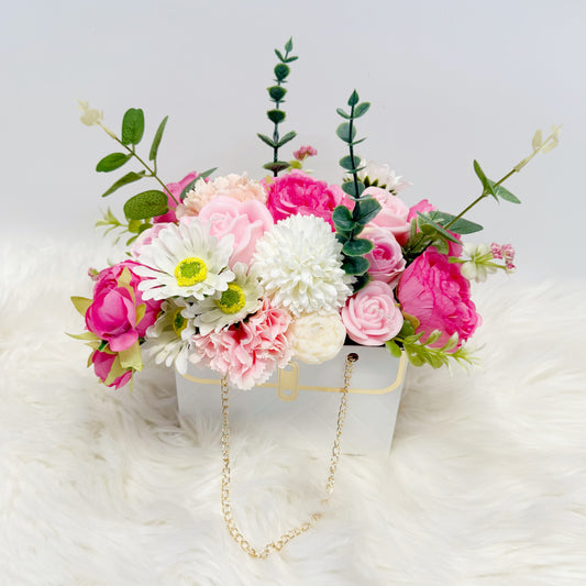 Handbag Style Artificial Flower & Soy Candles, Handmade, Floral Scent, Birthday Gift, Get Well, Bouquet, Scented Candles, , Present