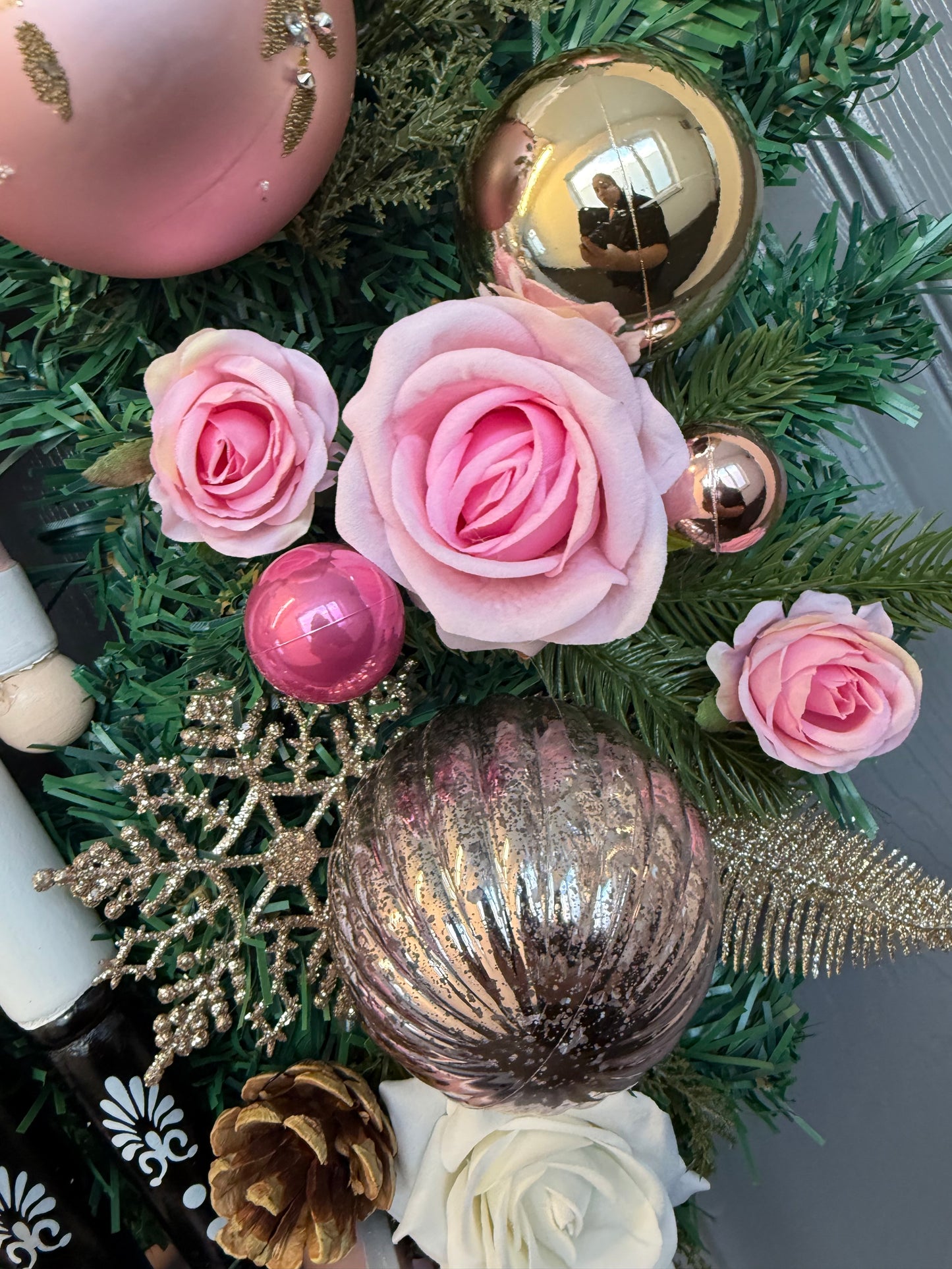 Pink Nutcracker Christmas Wreath, Gold, Artificial, Large Wreath