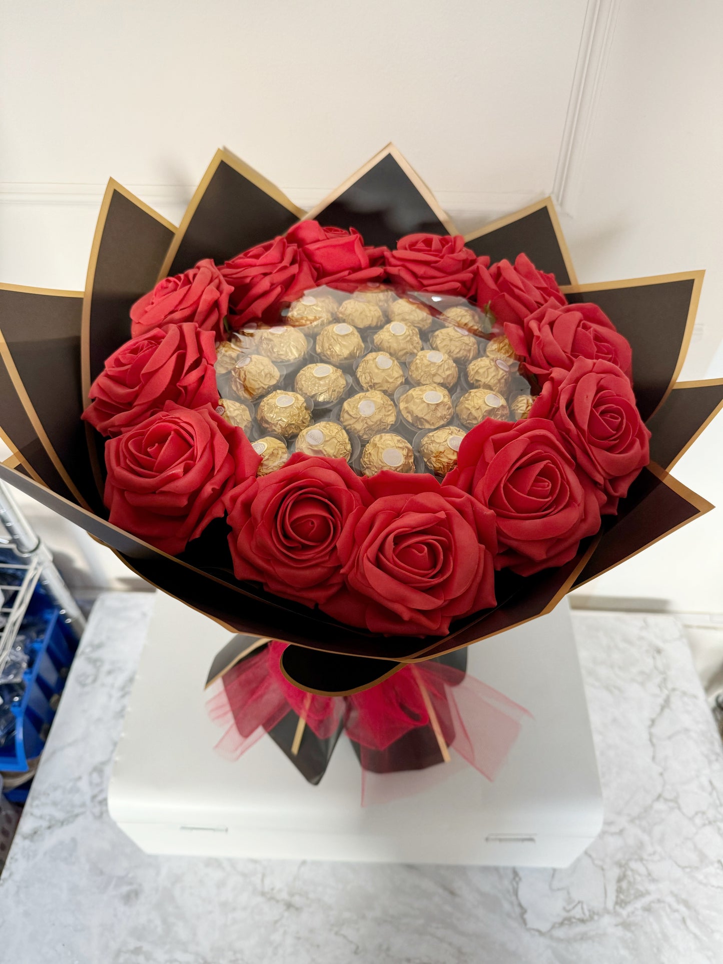 Red, Black and Gold Chocolate Flower Bouquet, Ferrero Rocher, Artificial Flowers, Birthday Present, Get Well Soon, Anniversary