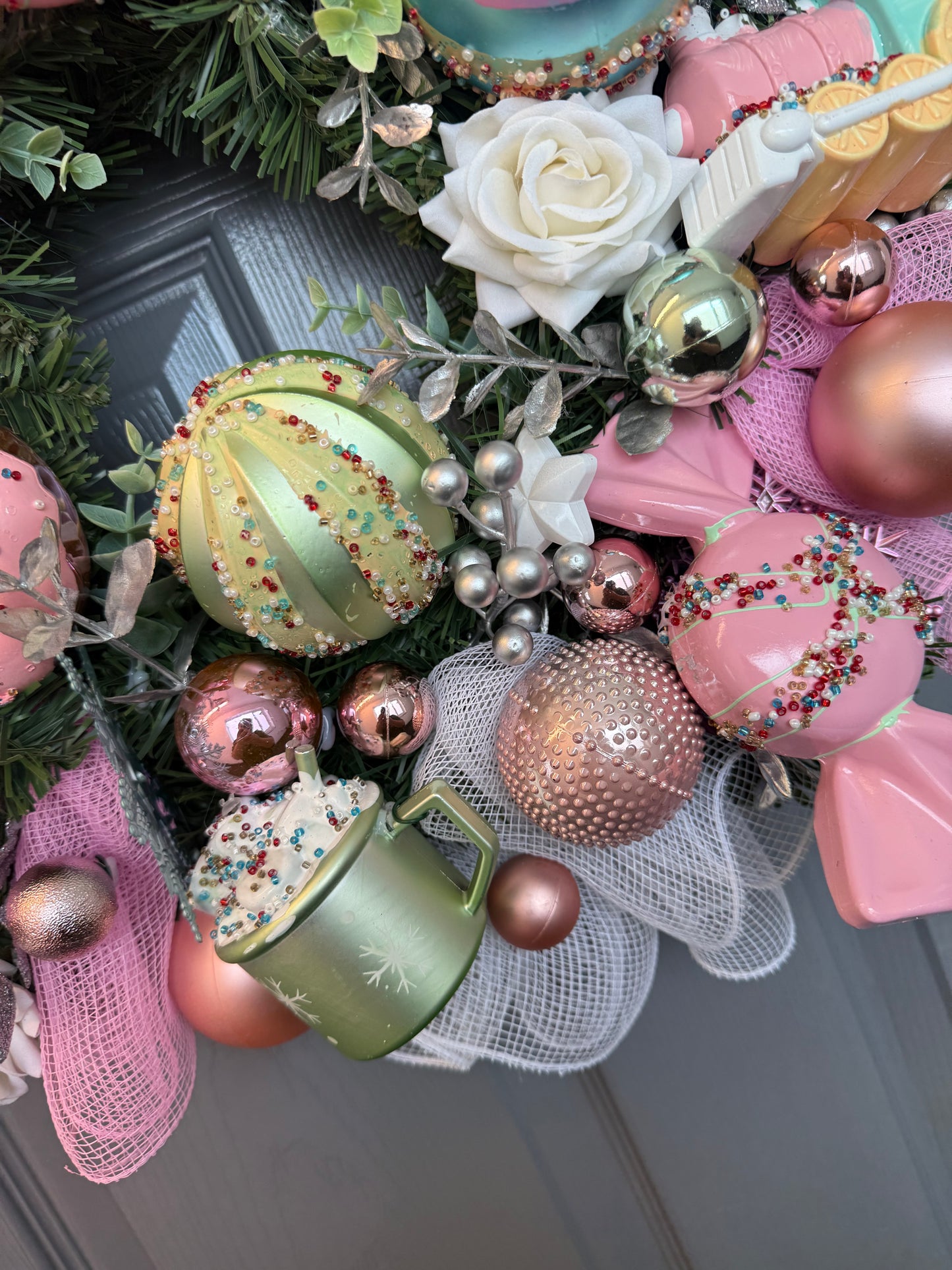 Pink Pastel Candy Snowflake Christmas Wreath - Door Hanger, Holiday, Door Decor, Decorations