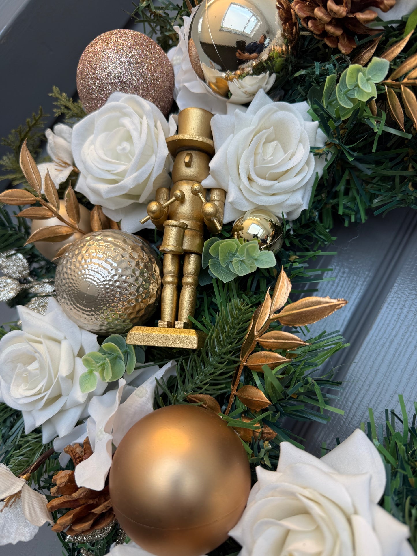 Cream, Gold and White Christmas Nutcracker Wreath