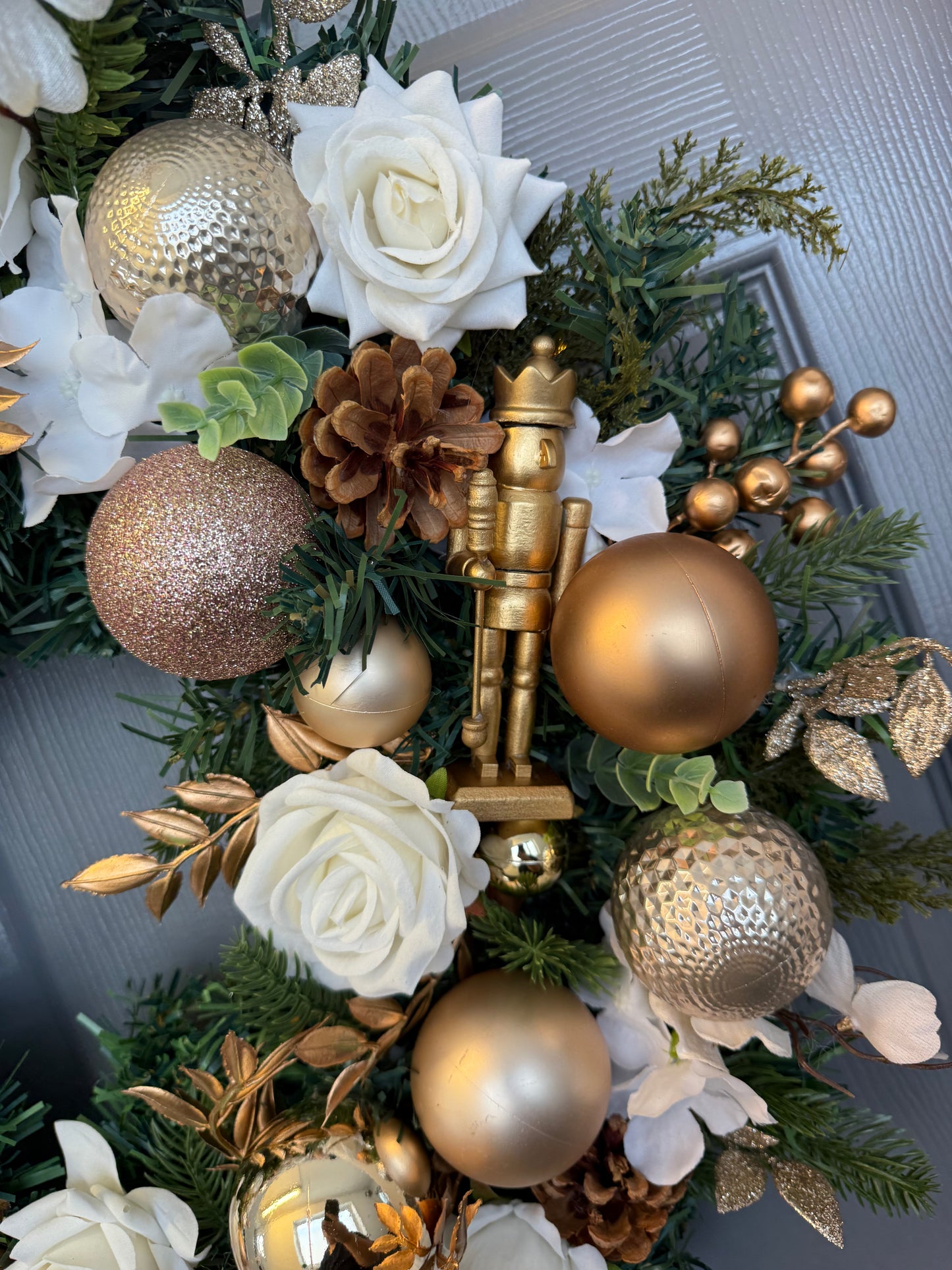 Cream, Gold and White Christmas Nutcracker Wreath