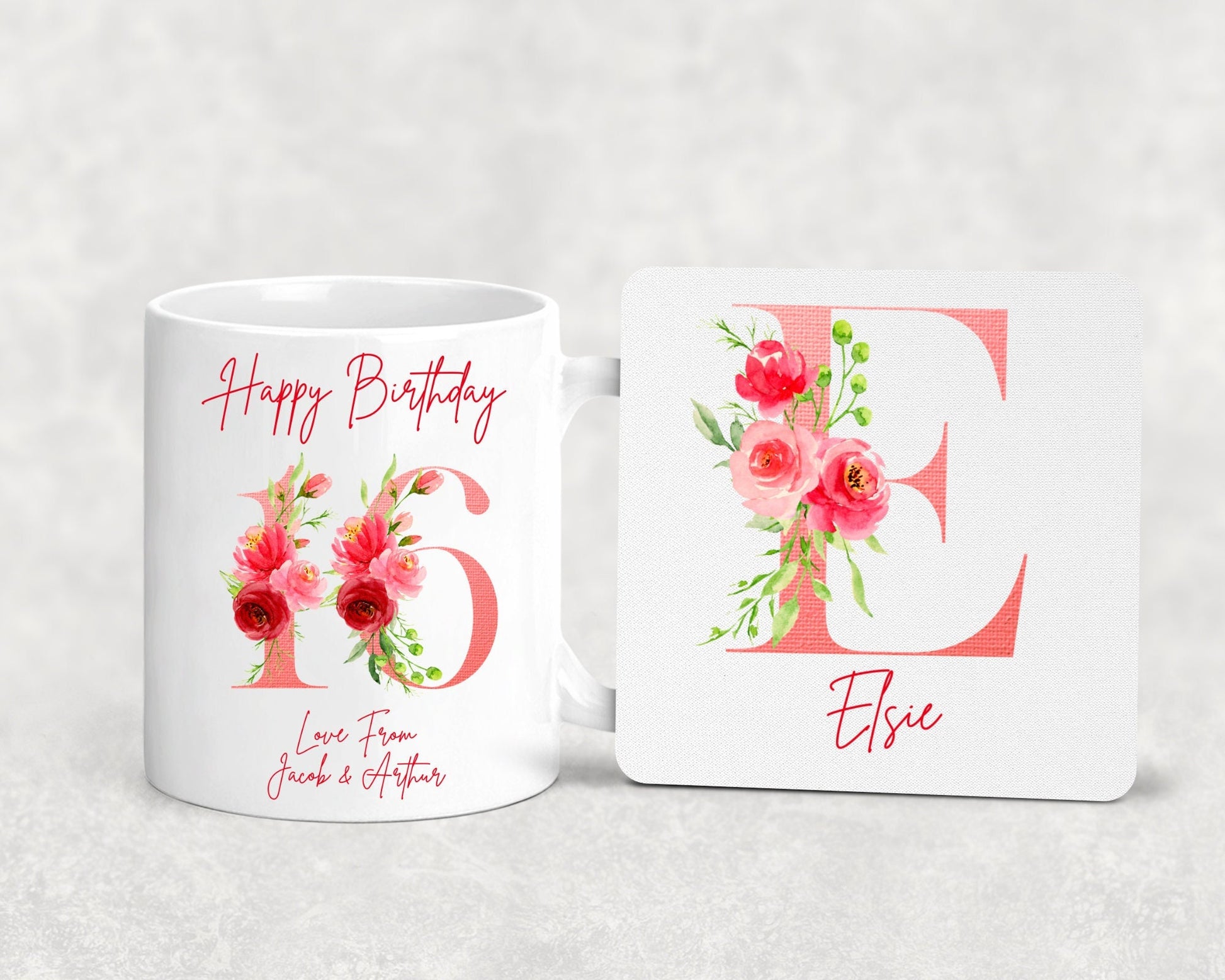 Personalised 16th Age Name Mug Coaster Keyring Birthday Gift Gift Set Milestone Tea Coffee Mug for Her Hamper 21st 30th 40th 50th