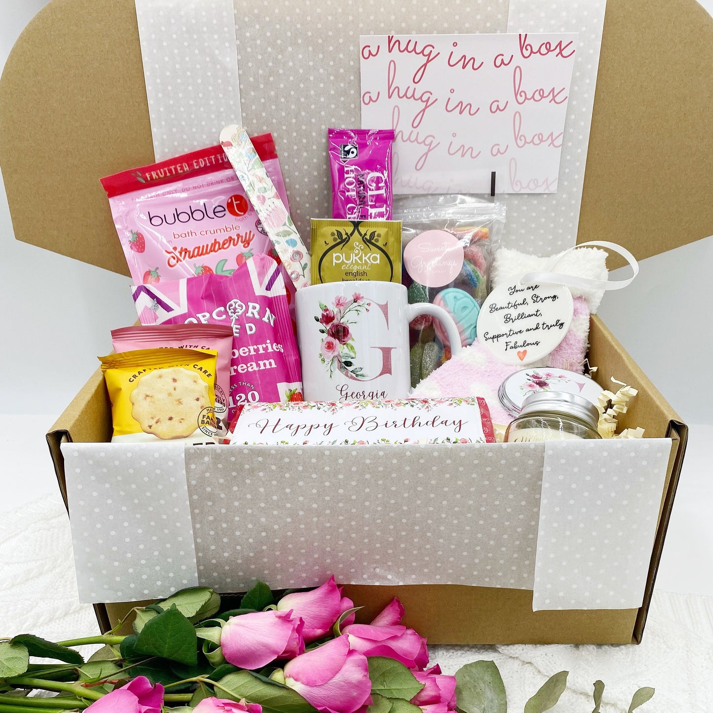 Pamper Hamper Birthday Luxury Personalised Pink Gift Treat Box, Mug, Name, Spa Box, De Stress, For Her, Present, 30th, 40th, 50th 60th