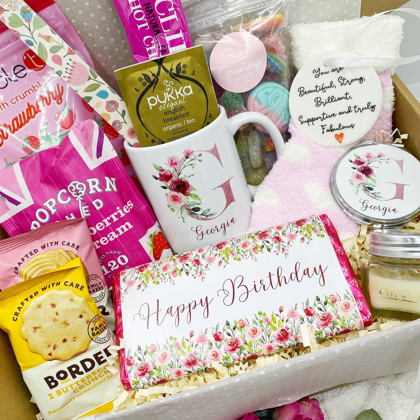 Pamper Hamper Birthday Luxury Personalised Pink Gift Treat Box, Mug, Name, Spa Box, De Stress, For Her, Present, 30th, 40th, 50th 60th