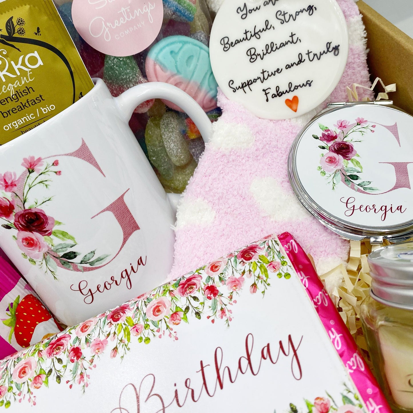 Pamper Hamper Birthday Luxury Personalised Pink Gift Treat Box, Mug, Name, Spa Box, De Stress, For Her, Present, 30th, 40th, 50th 60th